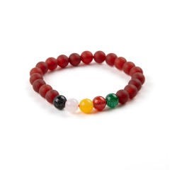 Red Agate Matte Round+Multicolor Agate Smooth Round Beads Stretchy Bracelets, Approx 8mm, Sell by Piece