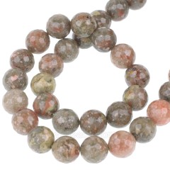 Chinese Unakite Faceted Round Beads Strands, 128 Facets, Approx 4-12mm, 38cm/strand