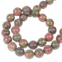 Unakite Faceted Round Beads Strands, 128 Facets, Approx 4-12mm, 38cm/strand