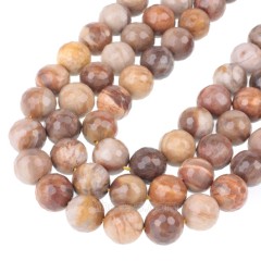 Petrified Wood Jasper Faceted Round Beads Strands, 128 Facets, Approx 4-12mm, 38cm/strand