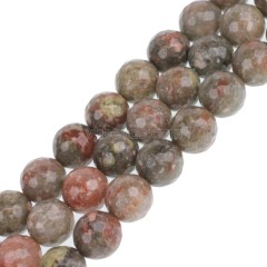 Chinese Unakite Faceted Round Beads Strands, 128 Facets, Approx 4-12mm, 38cm/strand