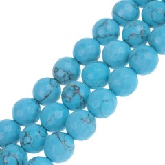 Blue Turquoise Faceted Round Beads Strands, 128 Facets, Approx 4-14mm, 38cm/strand