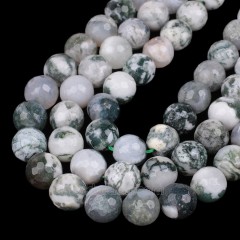 Tree Agate Faceted Round Beads Strands, 128 Facets, Approx 4-8mm, 38cm/strand