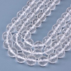 AB Grade Clear Quartz Faceted Round Beads Strands, 128 Facets, Approx 4-12mm, 38cm/strand