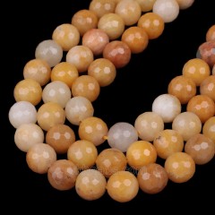 Yellow Jade Agate Faceted Round Beads Strands, 128 Facets, Approx 4-12mm, 38cm/strand