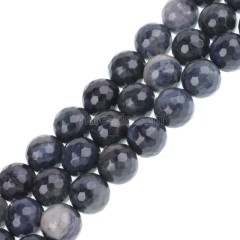 Dumortierite Faceted Round Beads Strands, 128 Facets, Approx 4-12mm, 38cm/strand