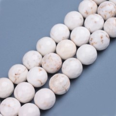 White Magnesite Faceted Round Beads Strands, 128 Facets, Approx 4-12mm, 38cm/strand