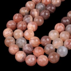 A Grade Sunstone Faceted Round Beads Strands, 128 Facets, Approx 6-12mm, 38cm/strand
