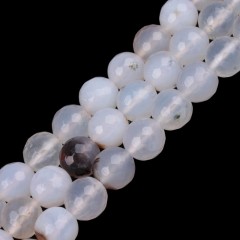Chinese White Flower Agate Faceted Round Beads Strands, 128 Facets, Approx 4-12mm, 38cm/strand