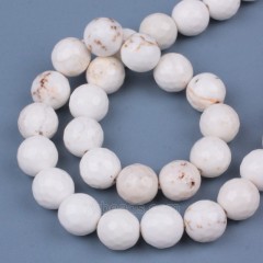 White Magnesite Faceted Round Beads Strands, 128 Facets, Approx 4-12mm, 38cm/strand