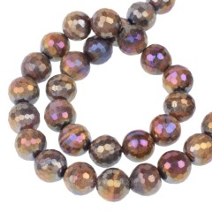 AB Rainbow Plated Yellow Tiger Eye Faceted Round Beads Strands, 128 Facets, Approx 6-12mm, 38cm/strand