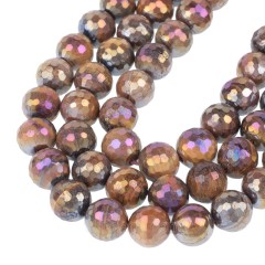 AB Rainbow Plated Yellow Tiger Eye Faceted Round Beads Strands, 128 Facets, Approx 6-12mm, 38cm/strand