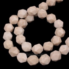 Creamy Petrified Wood Star Cut Faceted Round Beads Strands, Approx 6-10mm, 38cm/strand