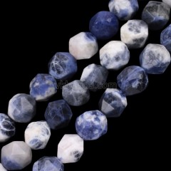AB Grade Sodalite Star Cut Faceted Round Beads Strands, Approx 6-10mm, 38cm/strand