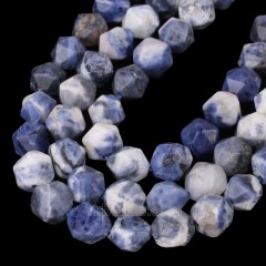 AB Grade Sodalite Star Cut Faceted Round Beads Strands, Approx 6-10mm, 38cm/strand