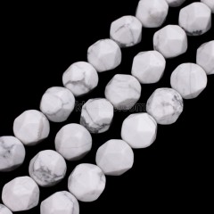 Howlite Star Cut Faceted Round Beads Strands, Approx 6-10mm, 38cm/strand