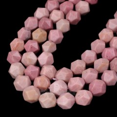 Rhodochrosite Star Cut Faceted Round Beads Strands, Approx 6-10mm, 38cm/strand