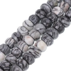 Black Veined Jasper Faceted Rondelle Beads Strands, Approx 5x8mm, 38cm/strand