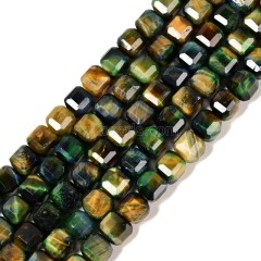 Yellow Green Tiger Eye Faceted Cube Beads Strands, Approx 8-9mm, 38cm/strand
