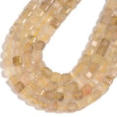 Golden Rutilated Quartz Faceted Cube Beads Strands, Approx 8-9mm, 38cm/strand