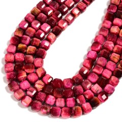 Fuchsia Tiger Eye Faceted Cube Beads Strands, Approx 8-9mm, 38cm/strand