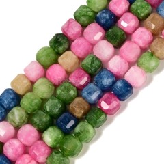 Dyed Multicolor Jade Faceted Cube Beads Strands, Approx 8-9mm, 38cm/strand