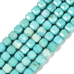 Blue Magnesite Faceted Cube Beads Strands, Approx 8-9mm, 38cm/strand