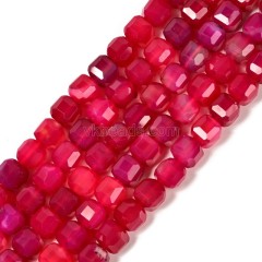 Dyed Bright Maroon Color Jade Faceted Cube Beads Strands, Approx 8-9mm, 38cm/strand