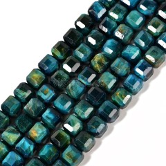 Blue Tiger Eye Faceted Cube Beads Strands, Approx 8-9mm, 38cm/strand