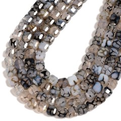 Dragon Vein Agate Faceted Cube Beads Strands, Approx 8-9mm, 38cm/strand