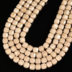 Creamy Petrified Wood Jasper Faceted Cube Beads Strands, Approx 8-9mm, 38cm/strand