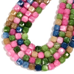 Dyed Multicolor Jade Faceted Cube Beads Strands, Approx 8-9mm, 38cm/strand