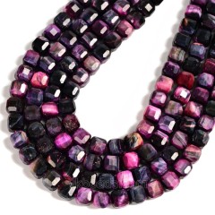 Fuchsia Blue Tiger Eye Faceted Cube Beads Strands, Approx 8-9mm, 38cm/strand