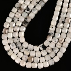 Black Spot White Moonstone Faceted Cube Beads Strands, Approx 8-9mm, 38cm/strand