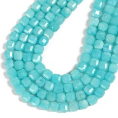 Dyed Blue Jade Faceted Cube Beads Strands, Approx 8-9mm, 38cm/strand