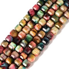 Multicolor Tiger Eye Faceted Cube Beads Strands, Approx 8-9mm, 38cm/strand