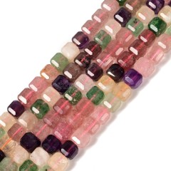 Multicolor Super Seven Quartz Faceted Cube Beads Strands, Approx 8-9mm, 38cm/strand