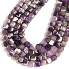 Chevron Amethyst Faceted Cube Beads Strands, Approx 8-9mm, 38cm/strand