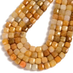 Yellow Jade Faceted Cube Beads Strands, Approx 8-9mm, 38cm/strand