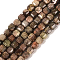 Flower Agate Faceted Cube Beads Strands, Approx 8-9mm, 38cm/strand