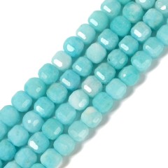 Dyed Amazonite Blue Jade Faceted Cube Beads Strands, Approx 8-9mm, 38cm/strand