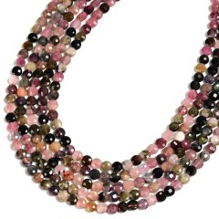 Multicolor Tourmaline Faceted Flat Round Disc/Coin Beads Strands, Approx 4mm, 38cm/strand