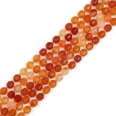 Red Agate Prism Cut Double Terminated Point Faceted Round Beads Strands, Approx 8mm, Approx 38cm/strand