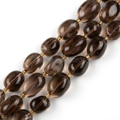 Smoky Quartz Through-drilled Smooth Freeform Nugget Beads Strands, Approx 10-14x12-20mm, 38cm/strand