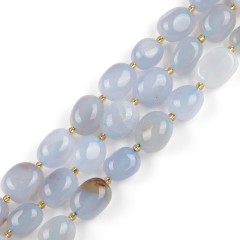 Blue Chalcedony Through-drilled Smooth Freeform Nugget Beads Strands, Approx 10-14x12-20mm, 38cm/strand