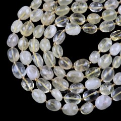 Green Rutilated Quartz Through-drilled Smooth Freeform Nugget Beads Strands, Approx 10-14x12-20mm, 38cm/strand