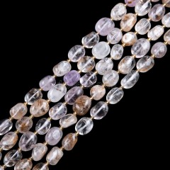 Copper Rutilated Quartz Through-drilled Smooth Freeform Nugget Beads Strands, Approx 10-14x12-20mm, 38cm/strand
