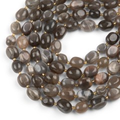 Grey Moonstone Through-drilled Smooth Freeform Nugget Beads Strands, Approx 10-14x12-20mm, 38cm/strand
