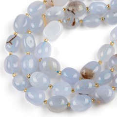 Blue Chalcedony Through-drilled Smooth Freeform Nugget Beads Strands, Approx 10-14x12-20mm, 38cm/strand