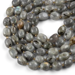 Labradorite Through-drilled Smooth Freeform Nugget Beads Strands, Approx 10-14x12-20mm, 38cm/strand